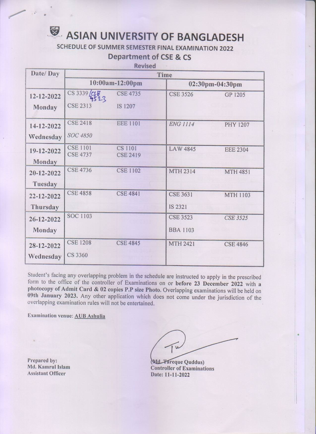 Routine of Final Examination of Section A image