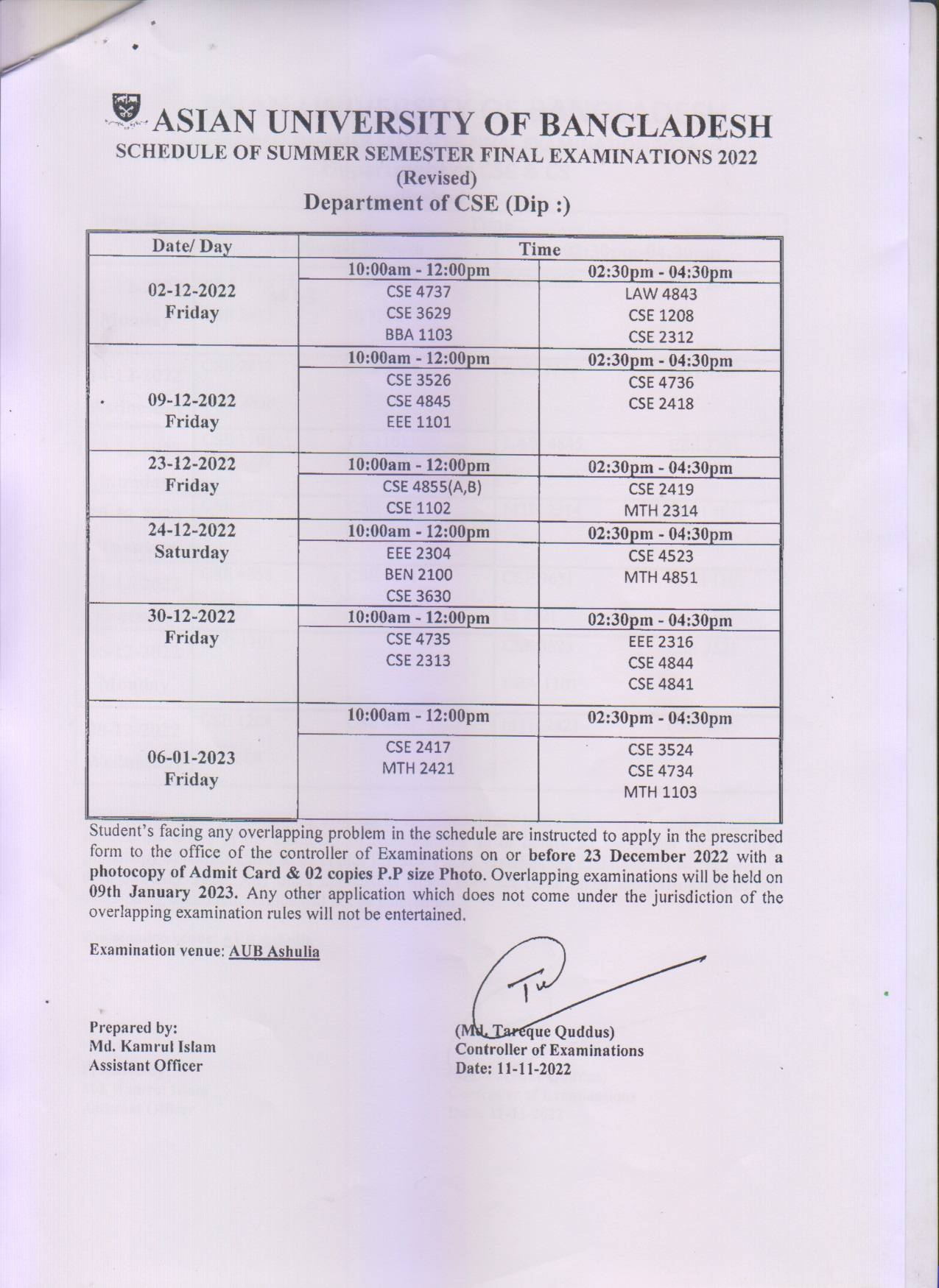 Routine of Final Examination of Section B image