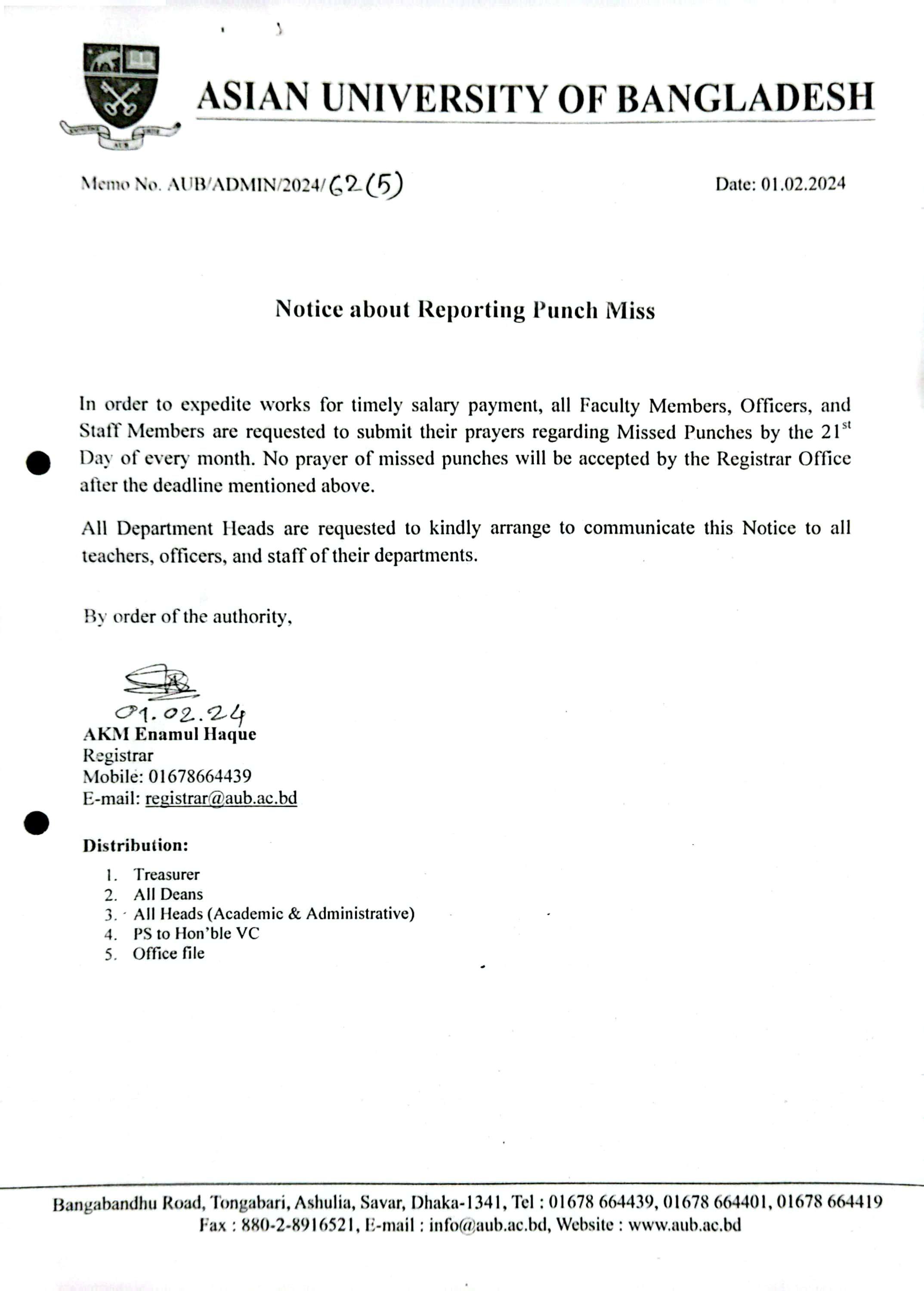 Notice about Reporting Punch Miss image