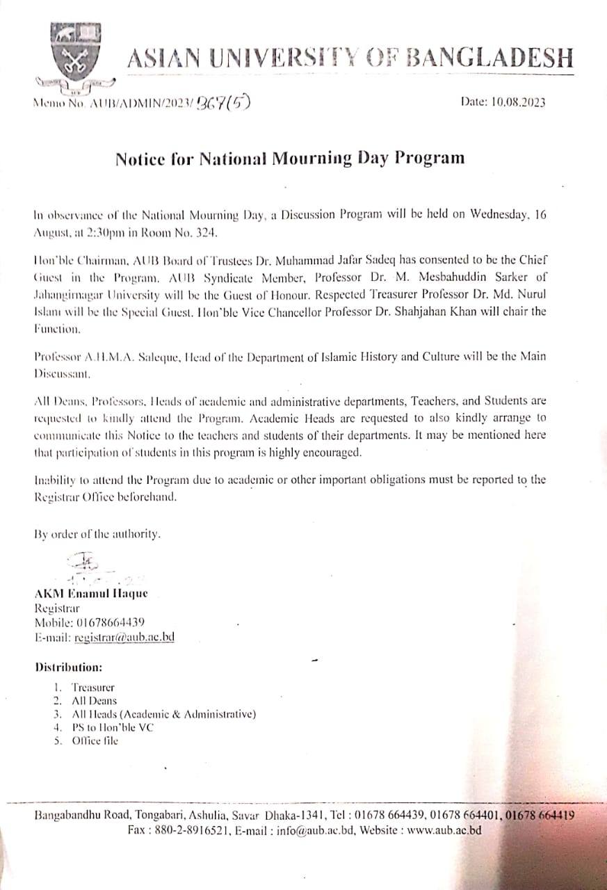 Notice for National Mourning Day Program image